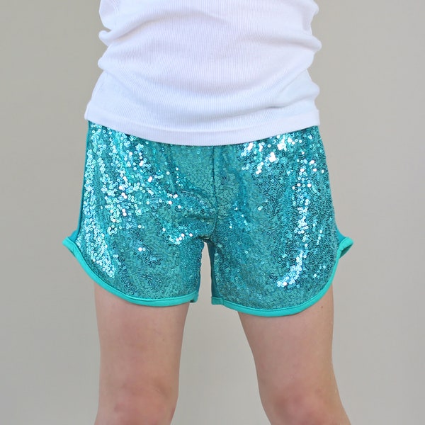 Teal Trendy Sequin Shorts for Kids - Colorful and Fashionable, Perfect Cute Shorts Gift-for-Her, Fun Birthday Present