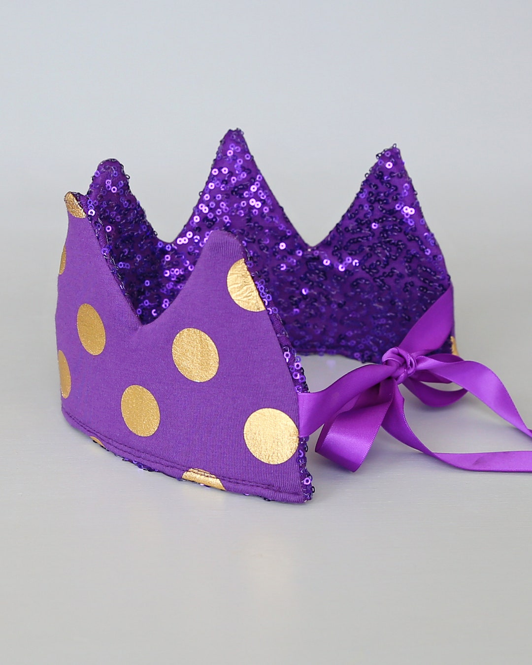 Purple Dress up Crown Sequin Crown Birthday Crown Purple and Gold Dots