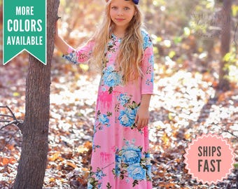 Girls Long Modest Classic Long Sleeve Cotton Print Dress With or Without  Ruffle - Sizes 2-12 - Etsy