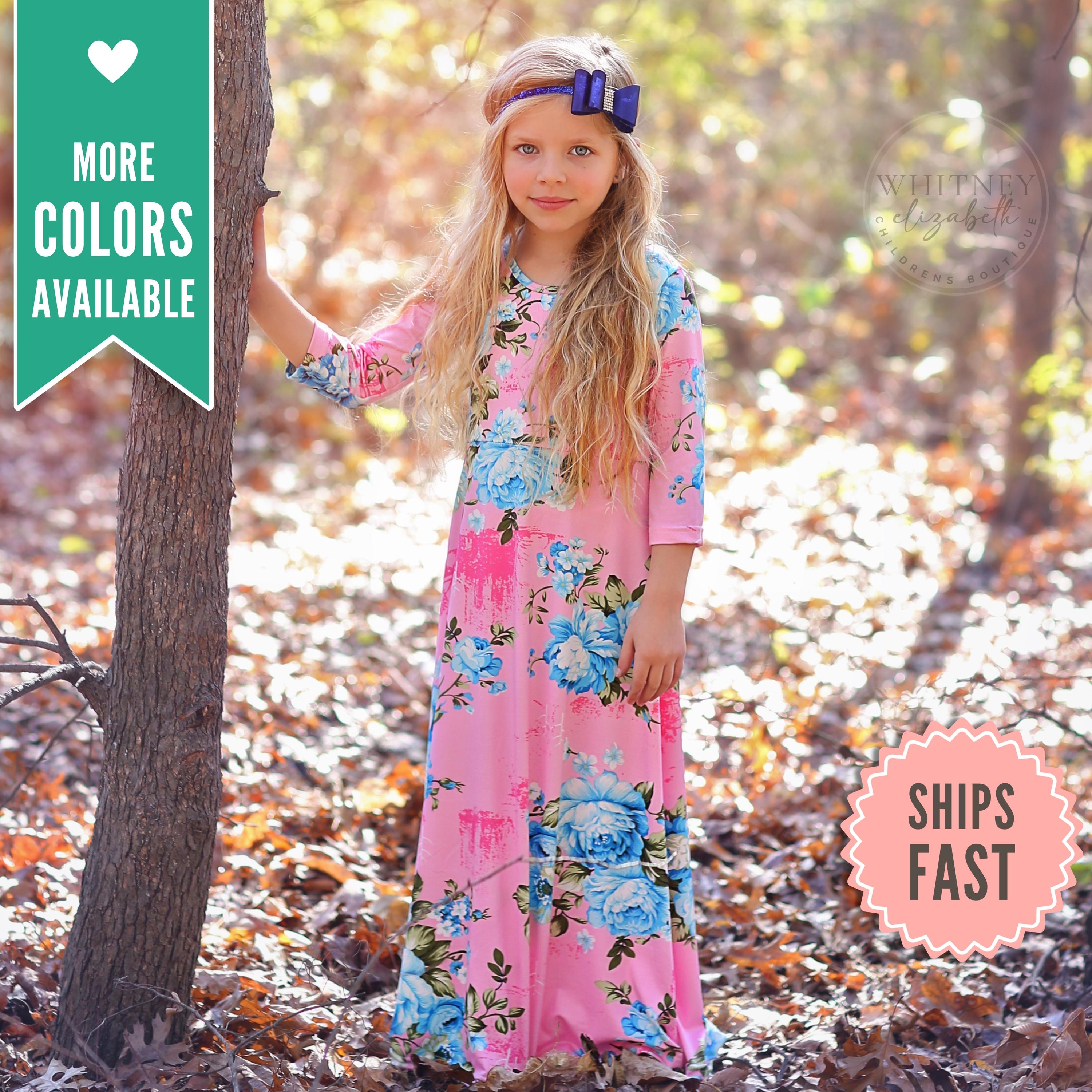 chinese dress ladies Kickee Pants Bamboo Girls Long Sleeve Hilo Maxi Dress Pond Rainbow 18-24 Months main image 1