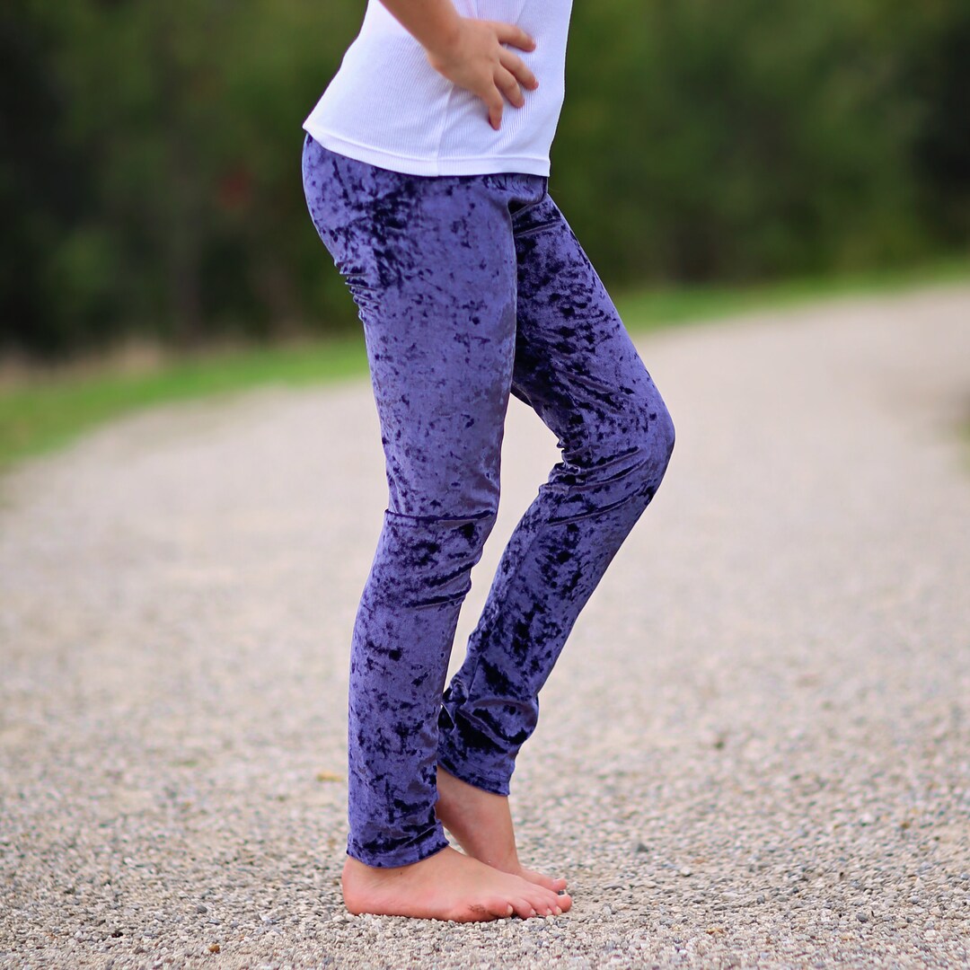 Girls Navy Velvet Leggings Velvet Pants, Leggings, Navy Pants, Blue