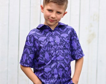 Boys Blue and Periwinkle Floral Bug Shirt Button up Shirt - Boys Button Shirt - Boys Dress Shirt