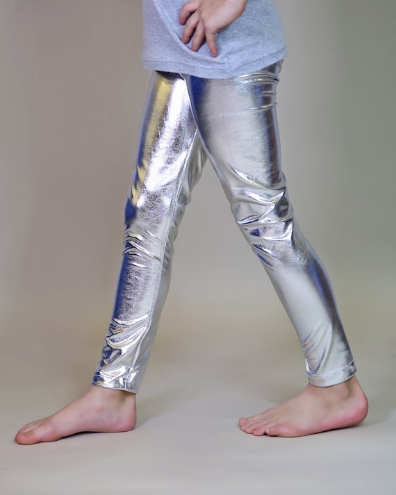 Meisjes zilveren metallic legging legging zilveren Etsy België