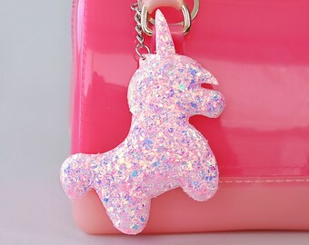 Pink Shimmer Unicorn Keychain - Glitter Keychain -  Pink Glitter Keychain - Unicorn Keychain
