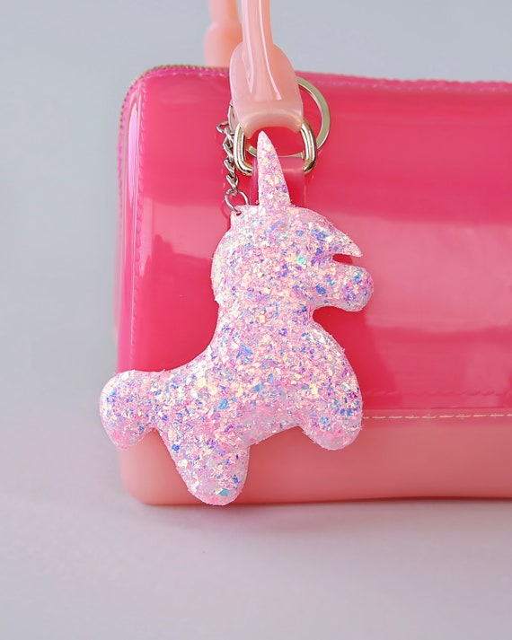 Pink Shimmer Unicorn Keychain - Glitter Keychain - Pink Glitter Keychain -  Unicorn Keychain