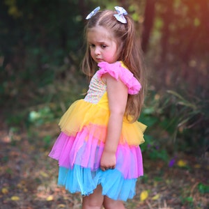 Rainbow Sparkling Sequin Top Tulle Girl Dress Flower Girl Birthday Outfit, Princess Chiffon Party Dress, Perfect Gift for Special Occasions image 2