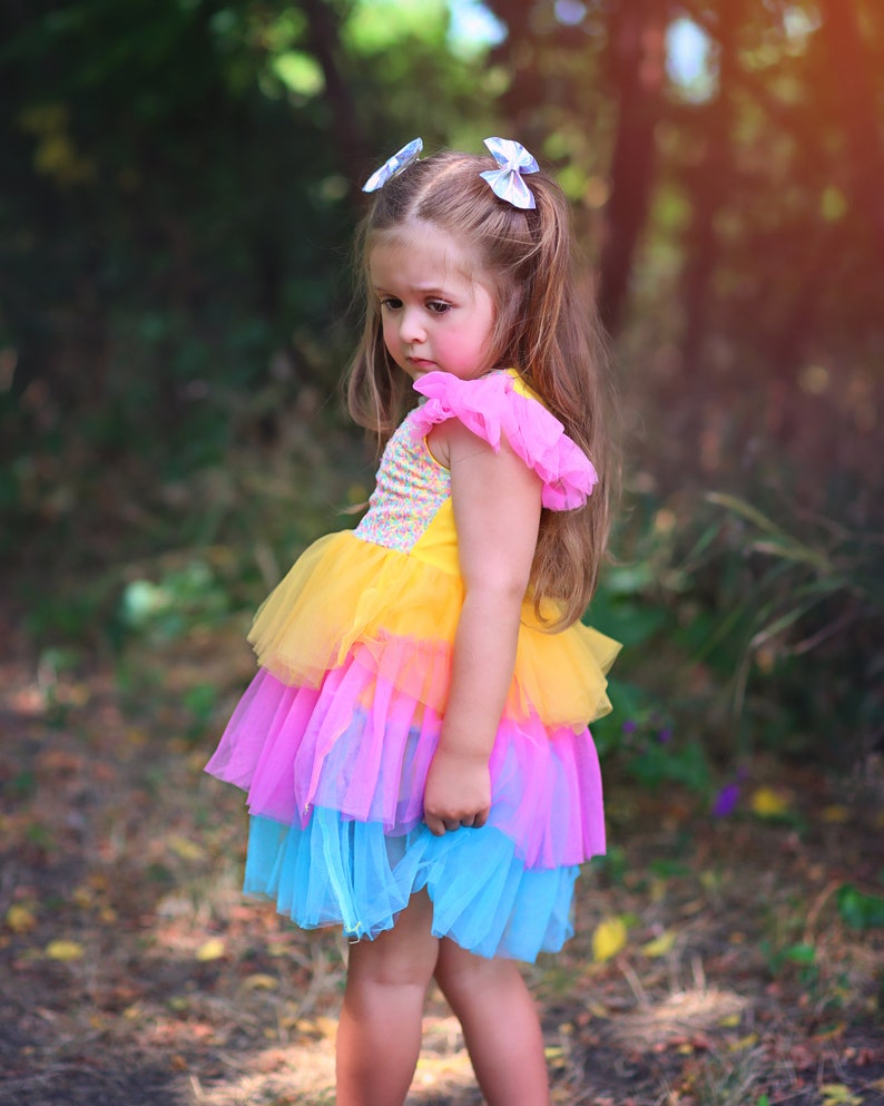 Rainbow Sparkling Sequin Top Tulle Girl Dress Flower Girl Birthday Outfit, Princess Chiffon Party Dress, Perfect Gift for Special Occasions image 2