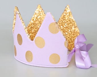 Lavender Dress Up Crown - Sequin Crown - Birthday Crown - Lilac and Gold Dots Sequin Crown - Purple and Gold Crown - Fits all