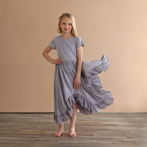 Gray Boho Dress Long Ruffle Dress High-low Hem Ruffle Dress Full Skirt Red Dress Gray Twirly Dress image 1