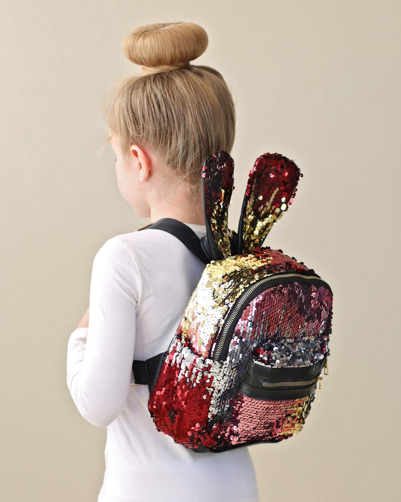 Cute Sequin Bunny Backpack for Kids, Pink and Gold Travel Backpack, Ideal Weekender or School Bag for Girls, Toddler 5-Year-Old Girl Gift image 2