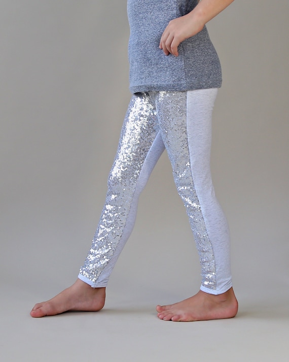 Girls Silver Sequin Pants Silver Leggings Silver Sequin Leggings, Silver Glitter  Pants, Silver Sparkle Pants, Dance Pants, Sparkle Pants 