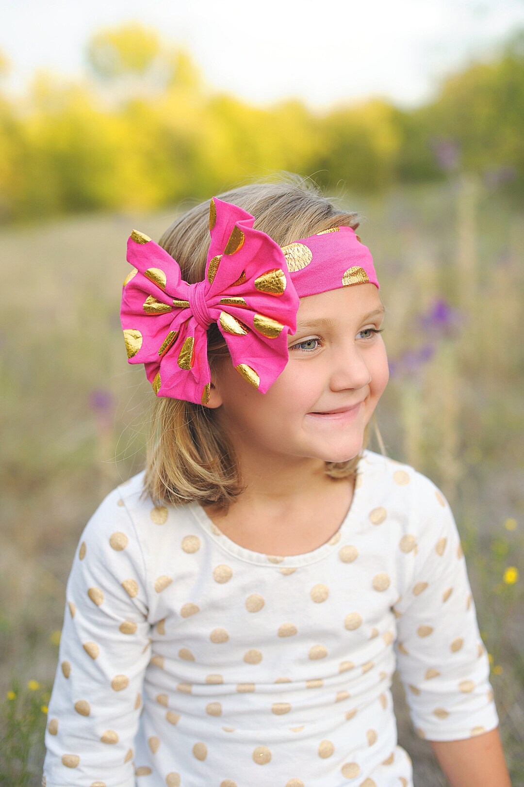 Hot Pink and Gold Polka Dot Oversized Headband- Bow Headband, Hot Pink ...