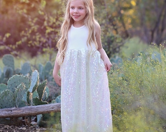 White Sequin Dress - Long White Dress -Sequin Tank Dress - Birthday Dress - Party Dress - Sequin Maxi Dress - Tank Dress - White Maxi Dress