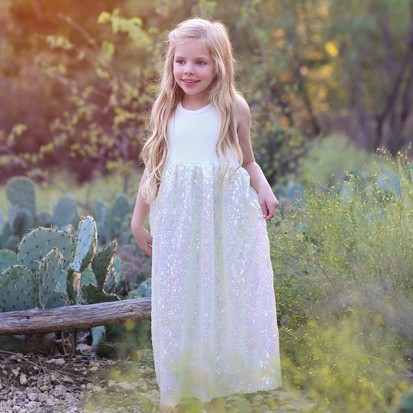 White Sequin Dress - Long White Dress -Sequin Tank Dress - Birthday Dress - Party Dress - Sequin Maxi Dress - Tank Dress - White Maxi Dress