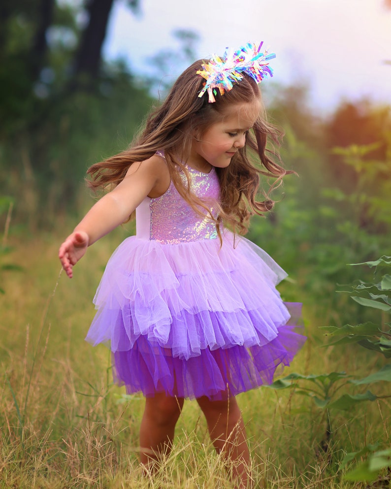 Purple Sparkling Sequin Top Tulle Girl Dress Flower Girl Birthday Outfit, Princess Chiffon Party Dress, Perfect Gift for Special Occasions image 4
