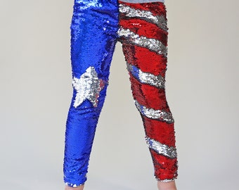 Americana Reversible Sequined Pants - Flip Sequin Pants - Patriotic Sequined Pants