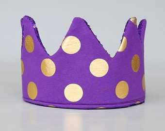 Purple Dress Up Crown - Sequin Crown - Birthday Crown - Purple and Gold Dots Sequin Crown - Purple and Gold Crown - Fits all