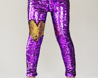 Purple and Gold Reversible Sequined Pants -Flip Sequin Pants -Purple and Gold Flip Sequined Pants, dance pants, girls birthday gift, sequins