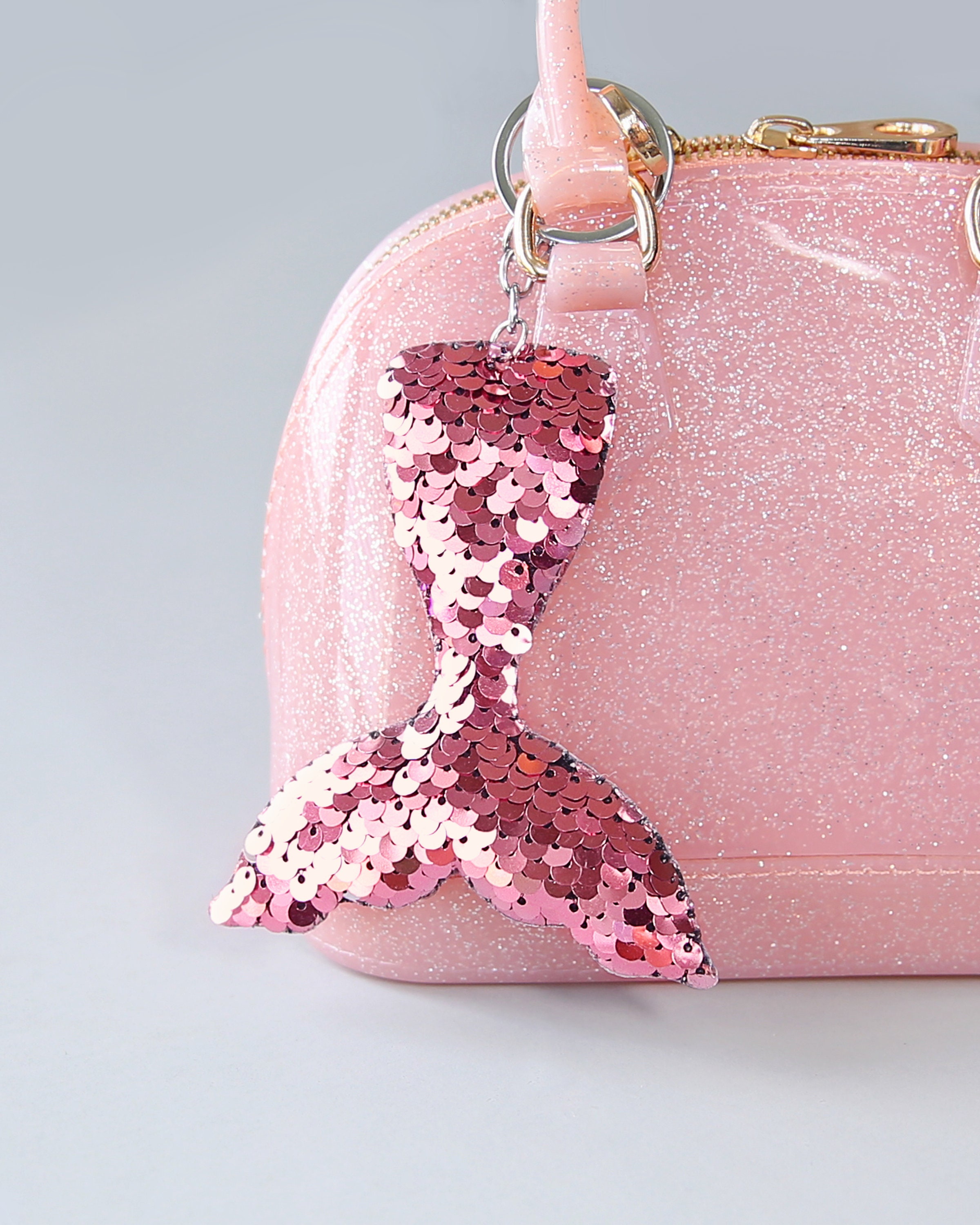 Pink Mermaid Tail Glitter Keychain 