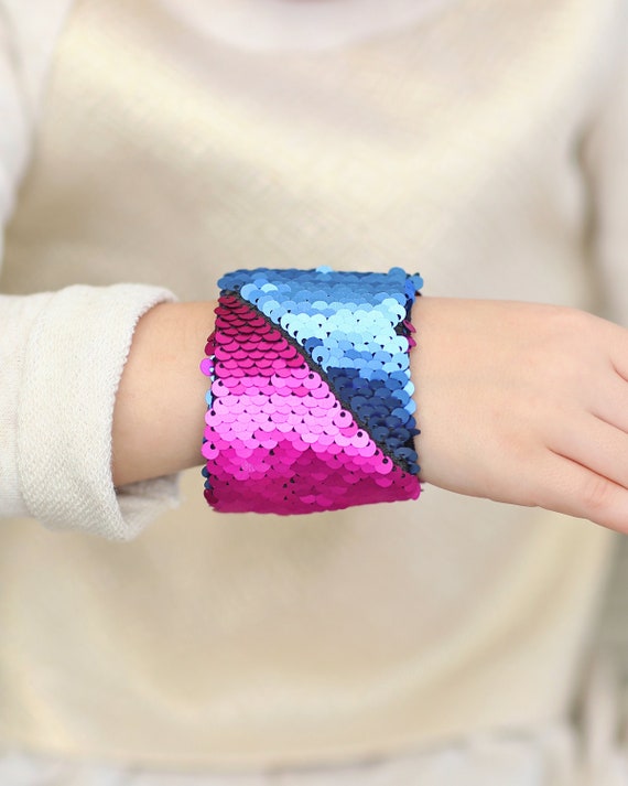 Magic Sequin Bracelet Sequin Bracelet Reversible Sequin Bracelet Sequin Cuff Navy and Hot Pink Bracelet