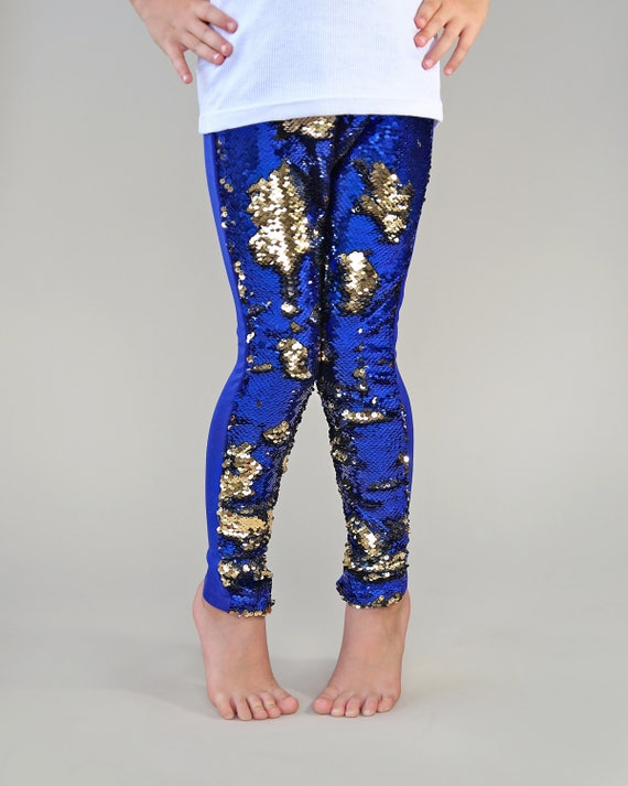 Blue and Gold Reversible Pants Blue Flip Leggings Blue and Gold