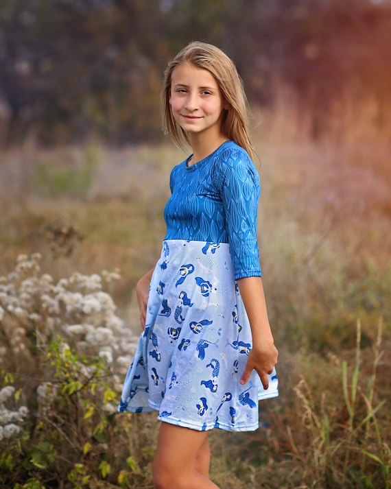 skater birthday dress Girls Blue Mermaid A-line - Girls Dress - Twirly Dress - Dress - Party Dress - Blue Mermaid Dress, Birthday Gift Red(For other colors Ombre pink high slit dress Color:Atlantic Blue