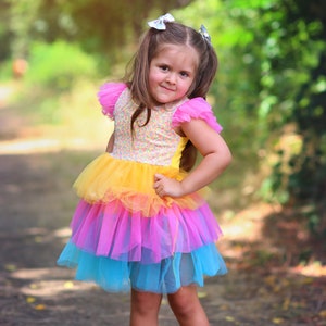 Rainbow Sparkling Sequin Top Tulle Girl Dress Flower Girl Birthday Outfit, Princess Chiffon Party Dress, Perfect Gift for Special Occasions image 1