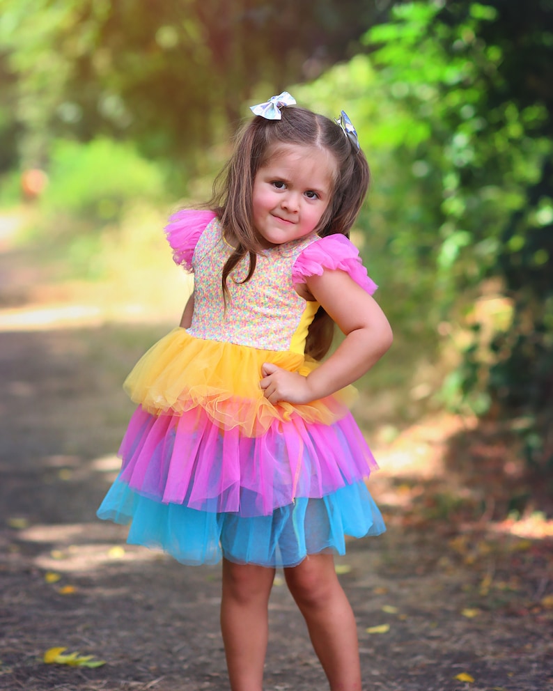 Rainbow Sparkling Sequin Top Tulle Girl Dress Flower Girl Birthday Outfit, Princess Chiffon Party Dress, Perfect Gift for Special Occasions image 1