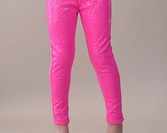 Neon Pink Sequin Pants Hot Pink Leggings Pink Sequin Leggings -  Finland