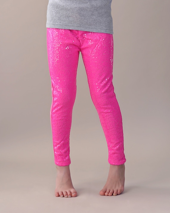 Neon Pink Sequin Pants Hot Pink Leggings Pink Sequin Leggings 