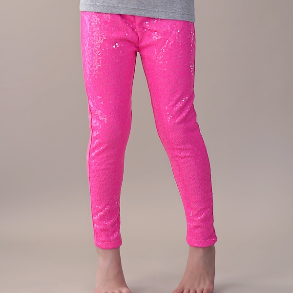 Pantalon à paillettes rose fluo - Leggings rose vif - Leggings à paillettes roses