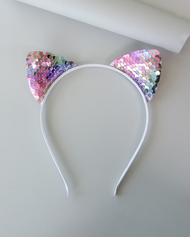 Cat Ear Sequin Headband Sequin Cat Headband Pastel Rainbow Etsy
