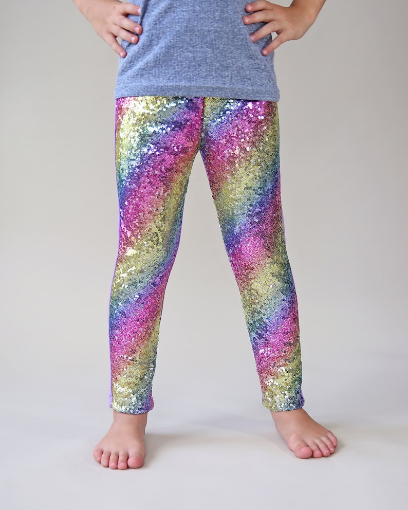 Pastel Rainbow Sequin Pants Pastel Rainbow Leggings Rainbow Sequin Leggings image 1