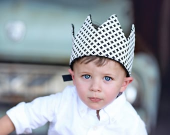 Dress Up Crown - Sequin Crown - Birthday Crown - Black with White Criss Crosses REVERSE to Black Sequins - Fits all