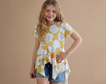 Yellow Flower Boho Shirt - Yellow High Low Shirt - Yellow Flower Shirt - Yellow Tunic Shirt