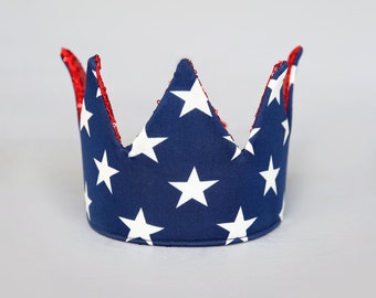 Dress Up Crown - Sequin Crown - Birthday Crown - Navy and White Stars Crown REVERSE Red Sequin Crown - Red, White and Blue Crown - Fits all