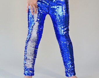 Blue and Silver Reversible Pants Blue 