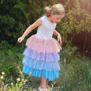 Blaues Blumenmädchenkleid aus Tüll Prinzessin Geburtstagsoutfits, flauschiges Partykleid für besondere Anlässe, Geschenk für Mädchen, Twirl-Worthy Blumenmädchen Bild 1