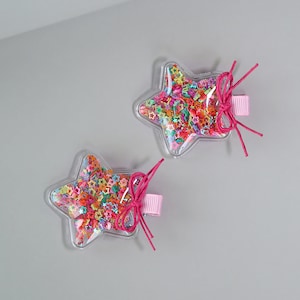 Rainbow Star Confetti Shaker Hair Clip Pair - Sequin Hair Clips -  Confetti Hair Clips - Clear Shaker Hair Clips - Pigtail Clips