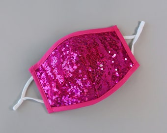 Sequin Face Mask - Pocket Filter Face Mask - Dust Face Mask - Glam Face Mask - Hot Pink Sequin Mask