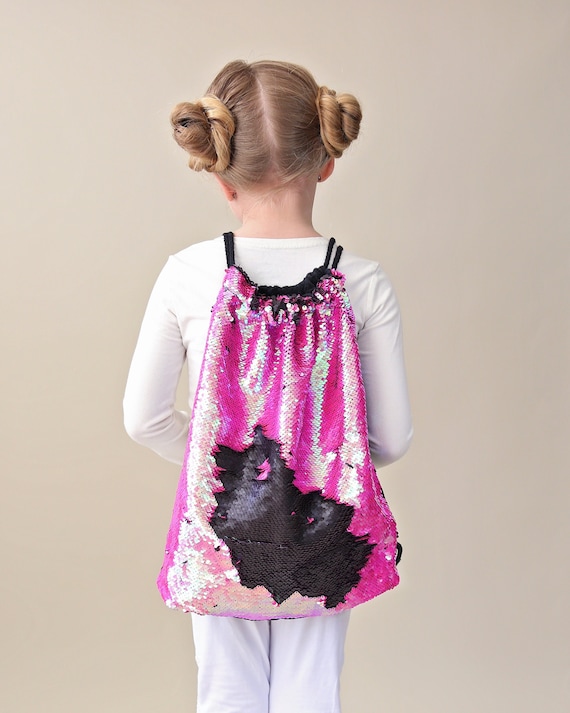 Hot Pink and Black Sequin Backpack Sequin Backpack Sequin Bag Reversible Sequin Backpack Drawstring Flip Sequin Backpack Etsy