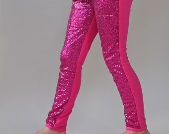 Neon Pink Sequin Pants Hot Pink Leggings Pink Sequin Leggings 