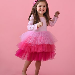 Pink Tulle Flower Girl Dress Princess Birthday Outfits, Fluffy Party Dress for Special Occasions, Gift for Girls, Twirl-Worthy Flower Girl image 5