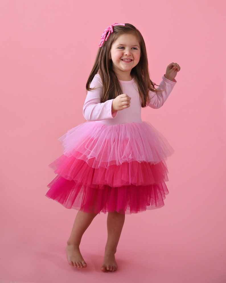 Robe de demoiselle d'honneur en tulle rose tenues d'anniversaire de princesse, robe de soirée duveteuse pour des occasions spéciales, cadeau pour fille, bouquetière digne des tours image 5