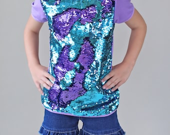 Turquoise and Lavender Reversible Sequined Shirt - Aqua and Purple flip Sequin Shirt - Lavender/Aqua Sequined Shirt - Magic Sequin Shirt