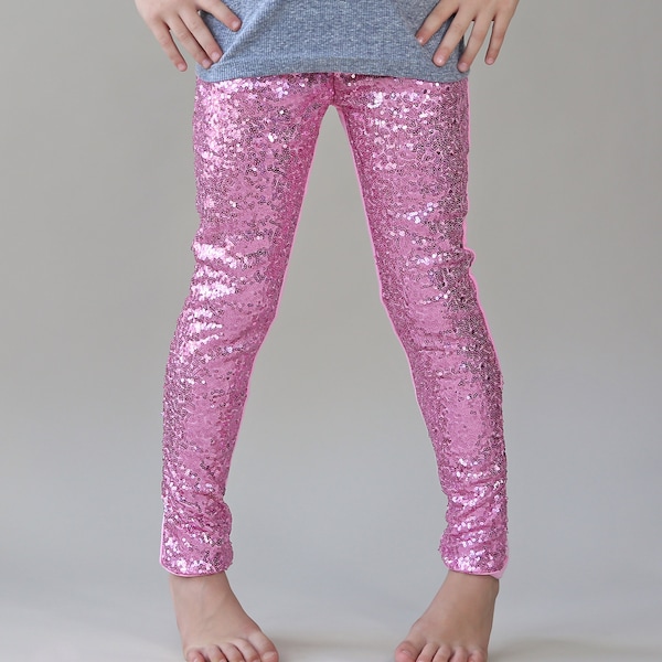 Girls Pink Sequin Leggings - Pink Leggings - Pink Sequin Leggings - Pink Glitter Pants - Pink Sparkle Pants