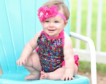 Romper -  Sequin Romper - Sequin Romper - Birthday Romper - Photoshoot - Rainbow Sequins - Rainbow Sequin Romper