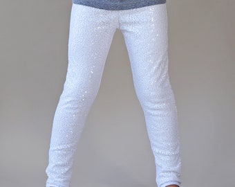 White Sequin Leggings White Sequin Pants Sequin Pants White Pants White Glitter  Pants White Sparkle Pants 