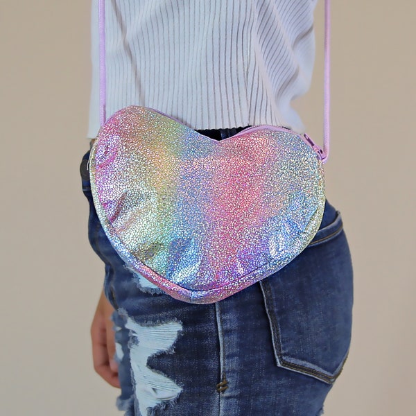 Pastel Metallic Heart Purse - Metallic Heart Bag - Girls Heart Purse - Pastel Rainbow Heart Bag