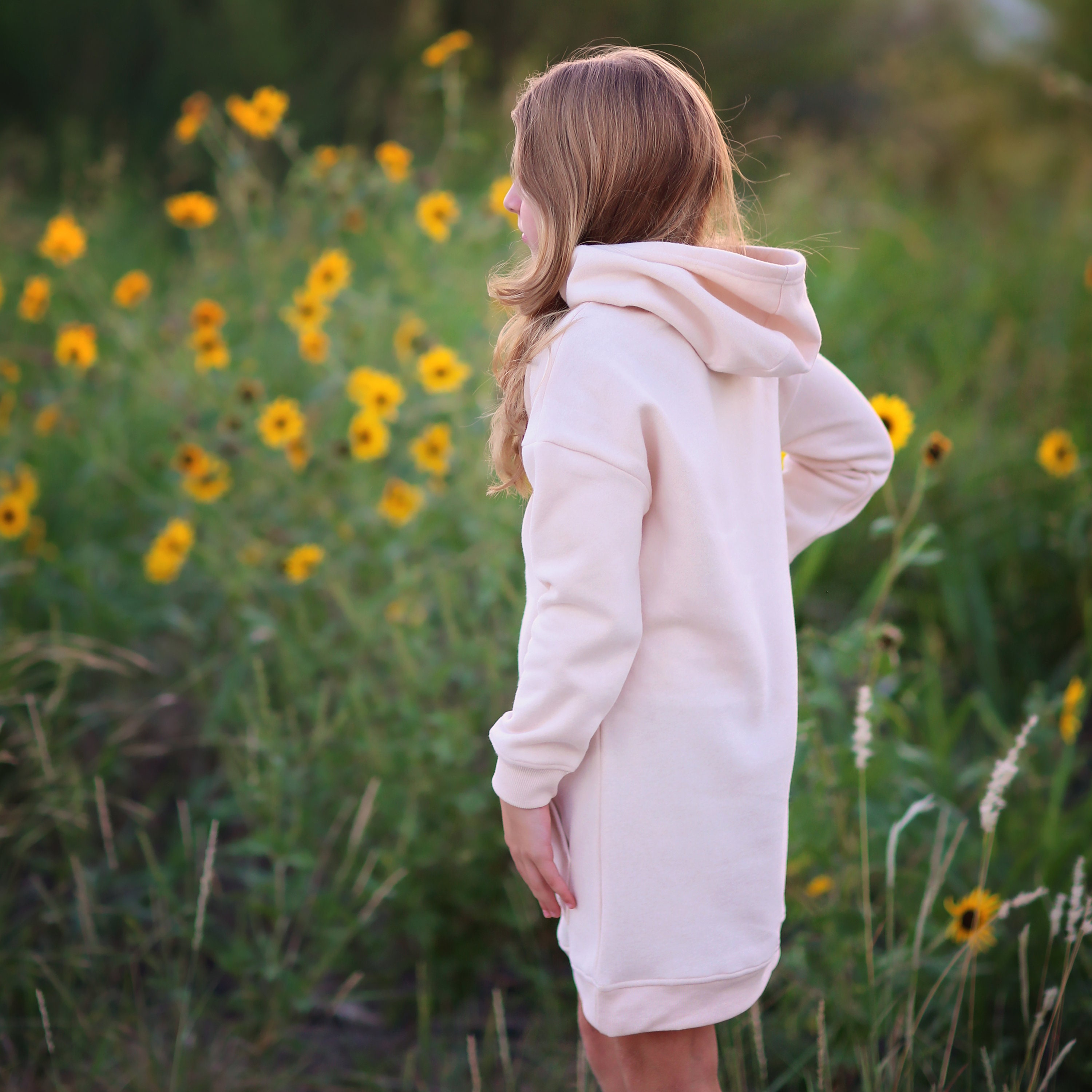 Girls Cream Hoodie Dress off White dress beige hoodie hoodie dress cream fall dress basic hoodie dress sweatshirt dress jersey dress